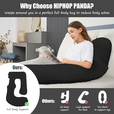 HIPHOP PANDA U-Shaped Pregnancy Pillow for Sleeping - Full Body Maternity Support Pillow with Removable Cover - Comfort for Back, HIPS, Legs, Belly - 57 Inch for Pregnant Women, Black - Image 5