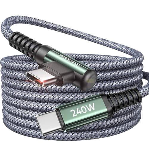 AINOPE 240W USB C to USB C Cable [10FT] Right Angle C to C Cable Fast Charging,USBC to USBC iPhone 17 Charger Cord Type C Fits iPhone 16 15 Pro Max Plus,MacBook Air/Pro,iPad Pro,Samsung S25,Pixel,iPad - Image 1