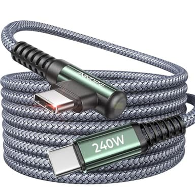 AINOPE 240W USB C to USB C Cable [10FT] Right Angle C to C Cable Fast Charging,USBC to USBC iPhone 17 Charger Cord Type C Fits iPhone 16 15 Pro Max Plus,MacBook Air/Pro,iPad Pro,Samsung S25,Pixel,iPad - Image 1