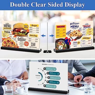 Acrylic Sign Holder 11x8.5 '' Horizontal T-Shaped Clear Double-Sided Table Menu Stands Plastic Picture Frames Display Desktop Display Holders for Wedding Table,Restaurant Signs,Office, Store,6 Pack - Image 2