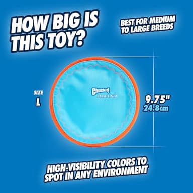 Chuckit! Paraflight Flying Disc Dog Toy - Water Floating Flyer - Durable Nylon Construction with Soft Rubber Edges - For Medium and Large Dogs - Size Large - 9.75" L x 9.75" W - Pack of 1 - Image 3