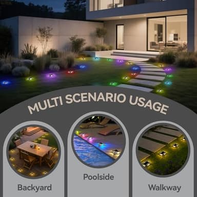 12Pack Solar Deck Lights Driveway Dock Light, 12 Color Modes Led IP67 Waterproof Outdoor Warning Step Lights for Driveway Sidewalk Garden Pathway Yard[Strobe/RGB/Fix-Color] - Image 8
