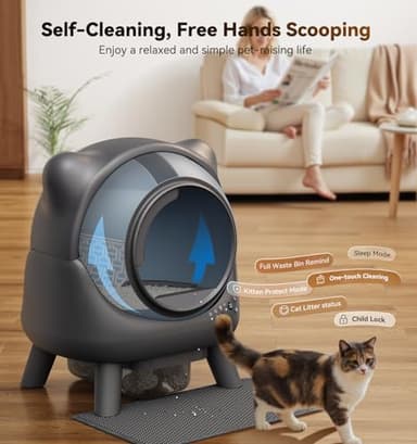 Self Cleaning Litter Box, Automatic Litter Box, FEELNEEDY Odor Control Robot, Cat Ears Design, 65L APP Real-Time Monitor, Cat Litter-Boxs for Multiple Cats, Safety Sensors, with 1 Trash Bag - Image 2