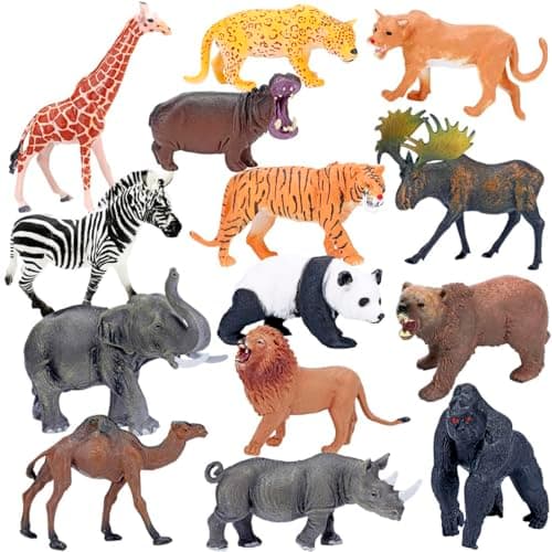 BOLZRA Safari Animals Figures Toys, Realistic Jumbo Wild Zoo Animal Figurines Plastic African Jungle Animals Playset for Kids Toddlers, 14 Piece Gift Set - Image 1