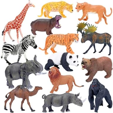 BOLZRA Safari Animals Figures Toys, Realistic Jumbo Wild Zoo Animal Figurines Plastic African Jungle Animals Playset for Kids Toddlers, 14 Piece Gift Set - Image 1