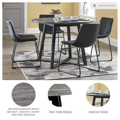 Signature Design by Ashley Centiar Mid Century Round Dining Room Table with Metal Legs, Gray & Black - Image 3