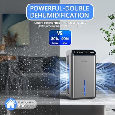 Dehumidifiers for Home (85 OZ Water Tank, 800 sq.ft) Quiet Small Dehumidifier for Basement Bedroom Bathroom with Drain Hose, 3 Gear Timer, Sleep Mode, Auto Shut Off, 7 Color Ambient Light - Image 3