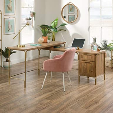 Sauder Coral Cape Corner Desk, Spacious Desktop and File Drawer, L Shaped Office Desk - Sindoori Mango Finish - Image 2