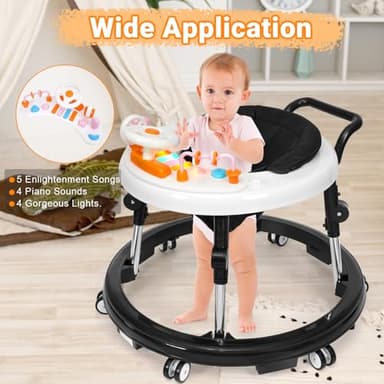 HolyBase Music and Lights Baby Walker Foldable with 9 Adjustable Heights, Baby Walker with Wheels Portable, Infant Toddler Walker for Baby Boy Girls 6-18 Months - Image 5