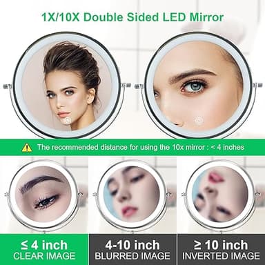 Aoglenic Makeup Mirror with Light, 8 inch Rechargeable 1X 10X Magnifying Mirror, Lighted Vanity Mirror with Magnification, Double Sided 360° Rotation, 3 Colors and Brightness Adjustable - Image 7