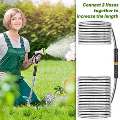 Unywarse Garden Hose 75ft, Stainless Steel Heavy Duty Water Hose with 10 Function Nozzle Flexible, Lightweight, No-Kink, Pet Proof, Puncture Proof Metal Hose for Yard, Outdoor - Image 6