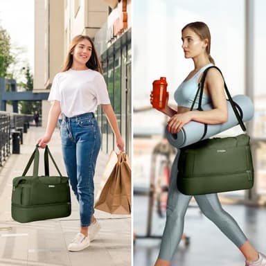 ETRONIK Gym Bag for Women, Travel Duffel Bag with USB Charging Port, Weekender Overnight Bag with Wet Pocket and Shoes Compartment for Women, Travel, Gym, Yoga (Army Green) - Image 7