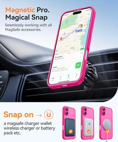 CANSHN Magnetic for iPhone 16 Case, Upgraded [Full Camera Protection] [Compatible with Magsafe] [Translucent Matte] Shockproof Protective Phone Case for iPhone 16 - Hot Pink - Image 5