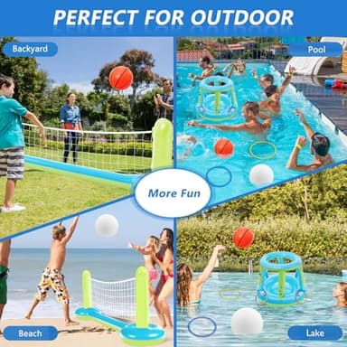 Jasonwell Pool Toys Games Set - 3 in 1 Pool Volleyball Net Basketball Hoop Ring Toss Game Inflatable Floats Water Floating Volleyball Swimming Pools Party Game Accessories Toy Gift Kids Teens Adults - Image 6