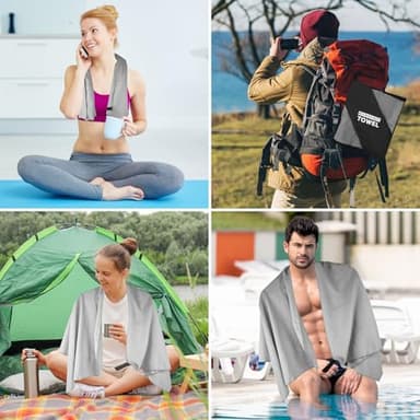Yaozoon Travel Body Towel L Size Microfiber Quick Dry Lightweight for Men Women Camping Hiking Beach Swimming Pool Towels(Light Grey, 1 Pack L) - Image 7