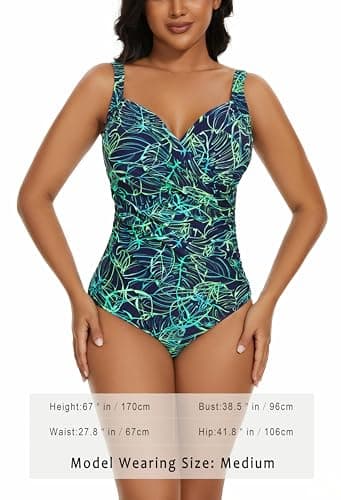 Aqua Regina Plus Size Swimsuit for Women One Piece Bathing Suit Ruched Tummy Control Adjustable Swimwear(G/Tropical Leaf,L) - Image 5