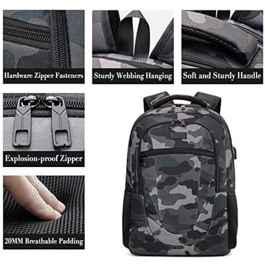 BIKROD Travel Laptop Backpack for Men, Backpacks for School Teen Boys, Business Anti Theft Slim Durable Back Pack with USB Charging Port, Adult Computer Bag Gift 17.3 IN Laptop, Camouflage - Image 3
