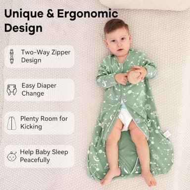 Unnivoll Baby Sleep Sack 18-24 Months 100% Cotton Long Sleeve Wearable Blanket Baby Sleep Bag with 2-Way Zipper 2 Pack 0.5 Tog Sleeping Sack for Newborn Infant - Image 4