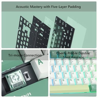 Womier SK75 75% Keyboard with Full Aluminum Wireless Mechanical Gaming Keyboard, VIA Custom Pre-lubed POM Switches RGB Creamy Gaming Key Board, 3-Modes Gasket Hot Swappable, Green - Image 4