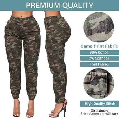 Double Denim January 5th High Waisted Cargo Joggers Pants for Women – Baggy Fleece-Lined Casual Sweatpants with Pockets Streetwear SCP-2049 Camo M - Image 5