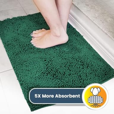 Muddy Mat® AS-SEEN-ON-TV Highly Absorbent Microfiber Dog Door Mat and Pet Rug, Non Slip Thick Washable Area and Bath Mat Soft Chenille for Kitchen Bathroom Bedroom and Indoor-Dark Green Runner 24"X60" - Image 3