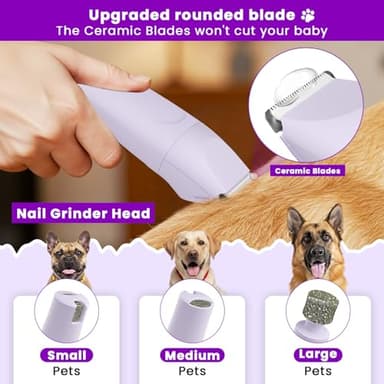 Veeconn Dog Paw Trimmer - 4-in-1 Dog Clippers Grooming Kit with Low Noise & IPX7 Waterproof Design Includes Comb Paw Trimmer Nail Grinder - Rechargeable & Cordless Pet-Friendly Clipper (Purple) - Image 4