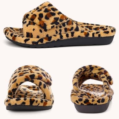 Litfun Women's Orthopedic Slippers with Arch Support Adjustable Open Toe House Shoes for Plantar Fasciitis, Leopard Brown 41 - Image 5
