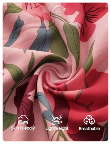 ZESICA Women's 2025 Fall Long Sleeve Maxi Dress Floral Print V Neck Empire Waist A Line Tiered Flowy Boho Party Dresses Vintage Pink Medium - Image 7