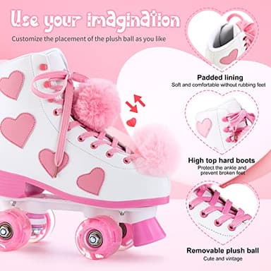 Ruthfot Women's and Girl's Classic Roller Skates with Light up Wheels and Love Heart Pattern, High-top PU Leather Rollerskates… - Image 5