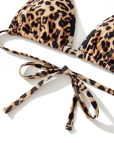SUUKSESS Women Sexy Thong String Two Piece Bikini Sets Triangle Cheeky Halter Swimsuits Color Block Bathing Suits(Leopard,XL) - Image 5