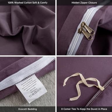 ECOCOTT Lilac Purple Duvet Cover King Size, 100% Washed Cotton 3 Piece Bedding Set 1 Duvet Cover with Zipper and 2 Pillowcases, Ultra Soft and Easy Care Breathable Duvet Cover Set ((Lilac Purple,King) - Image 6