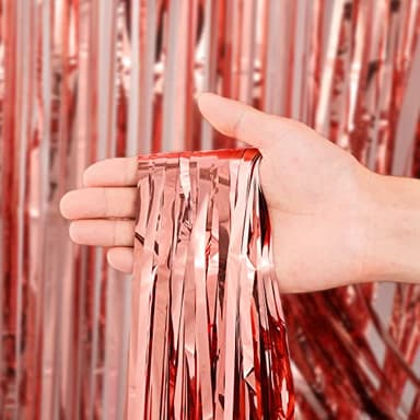 Voircoloria 3 Pack 3.3x8.2 Feet Rose Gold Foil Fringe Backdrop Curtains, Tinsel Streamers Birthday Party Decorations, Fringe Backdrop for Graduation, Baby Shower, Gender Reveal, Disco Party - Image 2