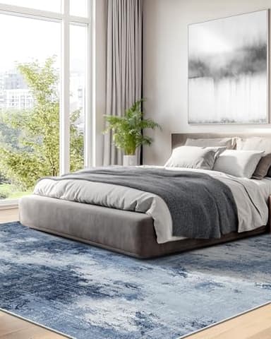 AMADA HOMEFURNISHING 9x12 Large Area Rugs, Modern Living Room Rugs with Non-Slip Backing & Short Pile, Washable Rug with Abstract Pattern for Living Room, Bedroom and Dinning Room, Dark Blue - Image 3