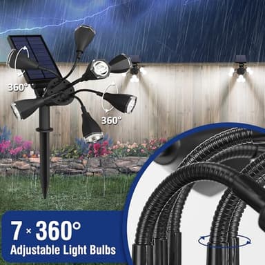Solar Lights Outdoor Waterproof IP68, 360° Adjustable 4 Modes Solar Powered Spot Lights for Yard Garden Landscape, Bright Led Flood Lightings for Outside Wall Tree House Pathway (Cold White/2 Pack) - Image 5