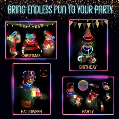 GemPrime 100 Pcs Glow Sticks Bulk Party Pack – 8” Glow in the Dark Party Supplies & Party Favors Pack for Glow Bracelets & Glow Necklaces – 100 Connectors for Christmas, Concerts & Birthdays - Image 8