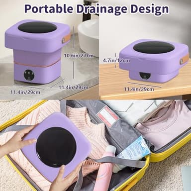 Portable Washing Machine, Foldable Mini Washer with 3 Modes, Compact Clothes Laundry Machine for Underwear, Baby Clothes, Apartments, Camping, Travel(Purple) - Image 2