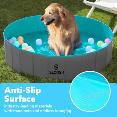SLOOSH Foldable Dog Kiddie Pool - Portable Hard Plastic Doggie Swimming Pool, Anti-Slip Collapsible Pets Bath Tub Suitable for Kids Indoor Outdoor Backyard Use (48" x 12", Grey) - Image 4