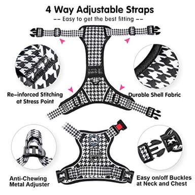 PoyPet No Pull Dog Harness, [Release on Neck] Reflective Adjustable No Choke Pet Vest with Front & Back 2 Leash Attachments, Soft Control Training Handle for Small Medium Large Dogs(Houndstooth,S) - Image 4