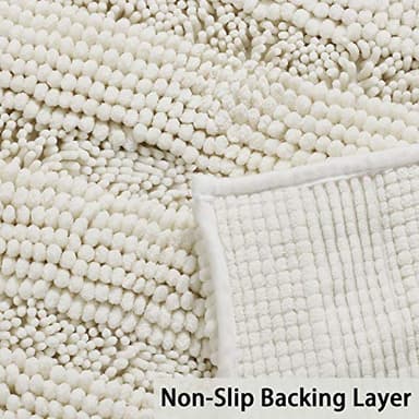 Turquoize Non-Slip Kitchen/Bath Rug Runner Luxury Chenille Shaggy Bathroom Rug Mat Cream Bath Mat, Ultra Soft and Cozy, Super Absorbent Large Shaggy Rugs, Washable Carpet Kitchen Mats, 59"x20", Cream - Image 4
