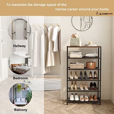 HOMEFORT Shoe Rack 6-Tier, Shoe Storage Shelf, Industrial Shoe Tower, Narrow Shoe Organizer for Closet Entryway, Small Shoe Rack Table with Durable Metal Shelves, Rustic Brown - Image 8