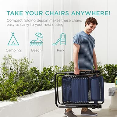 Best Choice Products Set of 2 Adjustable Steel Mesh Zero Gravity Lounge Chair Recliners w/Pillows and Cup Holder Trays - Navy Blue - Image 4
