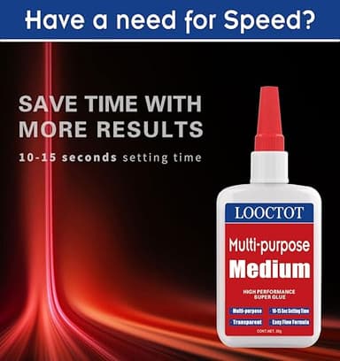 LOOCTOT 60g(2.12 oz) Medium CA Glue Premium Adhesive. All Purpose,Quick Drying Super Glue, for Wood, Metal, Model Kit, Home Repair, DIY.Quick-Dry Waterproof Clear - Image 3