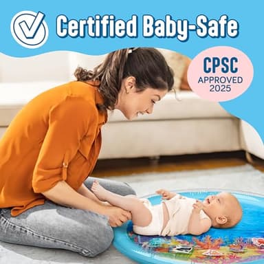 SplashEZ Lights Up Tummy Time Water Mat for Babies, 30" X-Large Baby Water Mat Tummy Time for Sensory Play with LED Glowing Fishes, Inflatable Fun Play Pad for Infants & Toddlers 3 to 36 mo - Image 7