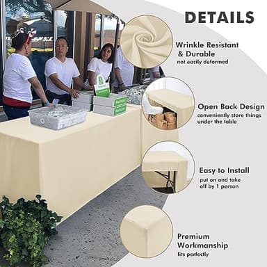 Nasitos 2 Pack Beige 6ft Table Cloth Fitted-Open Back Folding Fabric Table Cover Washable Table Cloth for Rectangular Table, Trade Show, Parties, Wedding, Banquet, Buffet, Jewelry Shows, Craft Fair - Image 3