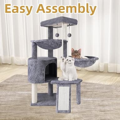 Xin Three Layer Cat Tree with Cat Condo and Two Hammocks,Grey - Image 4