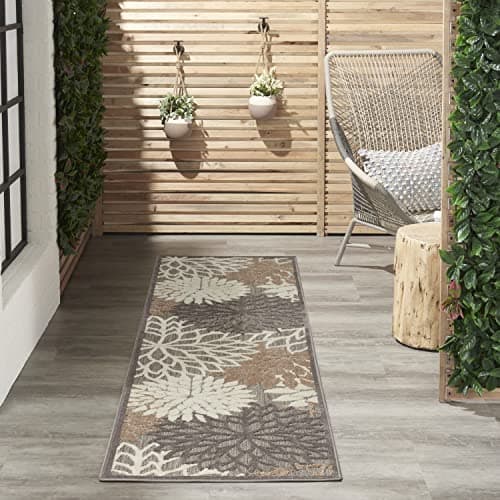 Nourison Aloha Indoor/Outdoor Area Rug 2'3" x 8', Natural, Runner Tropical Botanical Easy-Cleaning Non Shedding Bed Room Living Room Dining Room Deck Backyard Patio - Image 1