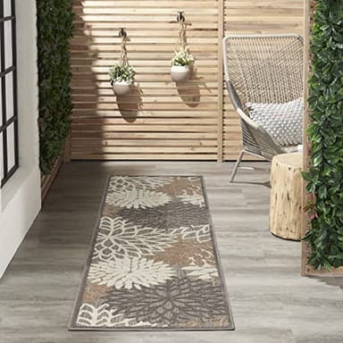Nourison Aloha Indoor/Outdoor Area Rug 2'3" x 8', Natural, Runner Tropical Botanical Easy-Cleaning Non Shedding Bed Room Living Room Dining Room Deck Backyard Patio - Image 1
