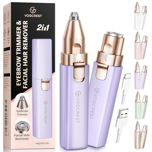 Rechargeable Facial Hair Remover for Women: 2 in 1 Electric Eyebrow and Facial Hair Remover - Suitable for Middle-aged Women’s Eyebrow, Chin, and Cheek Trimming - with Built-in LED Light(Purple) - Image 1