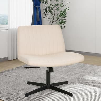 FDW Criss Cross Chair Armless Cross Legged Office Desk Chair Adjustable Swivel Ergonomic Desk Chair No Wheels U Shaped Backrest with Wide Seat Native Sponge Computer Task Vanity Chair for Home Office - Image 7