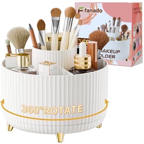 360° Rotate Makeup Brush Holder Organizer, Makeup Organizers Countertop, Makeup organization and Skincare Storage for Vanity, Desktop, Bathroom (White) - Image 1